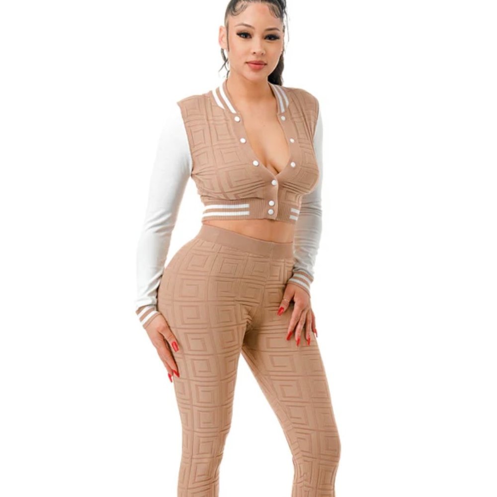 2 Piece Varsity Set Women Matching Lounge Set Crop Top  Sporty Trendy Outfit - Picture 4 of 9